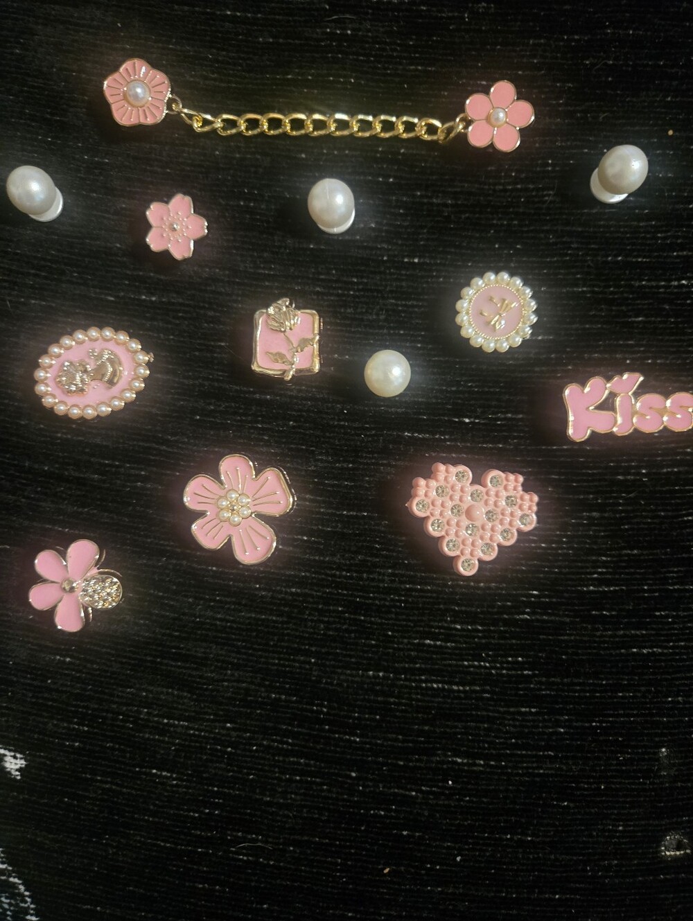 Jibbitz Shoe Charms Pink Gold Pearls Flowers Chain - Picture 3 of 4
